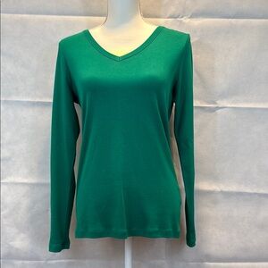 Green V-Neck Women's Top
